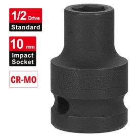 JETECH 1/2 Inch Drive 10mm Impact Socket, Chrome Molybdenum Alloy Steel, 6-Point Hex Shallow Socket for Ratchets, Torque Electric Wrenches, Strong and Durable, Metric