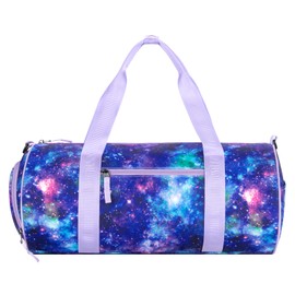 Choco Mocha Kids Duffle Bag for Girls Travel Duffle Bag Weekender Overnight Bag Kids Sleepover Bag Lightweight Sports Gym Bag with Shoes Compartment, Galaxy Purple