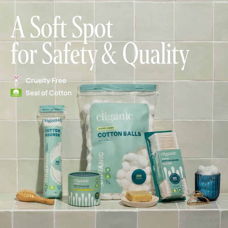 Cliganic Super Jumbo Cotton Balls (400 Count) - Hypoallergenic, Absorbent,