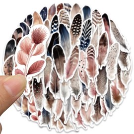 Vintage Feather Stickers, Scrapbook Aesthetic Stickers, 64PCS Feather Art Stickers Pack, Waterproof Vinyl Stickers for Water Bottle, Laptop (Feather)