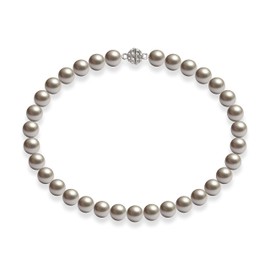 Schmuckwilli Pearl Necklace for Women and Girls – Light Grey Round Mallorca Beads – Elegant Shell Pearl Necklace for Any Occasion – Choker Pearl Necklace for Women Magnetic Clasp, Shell, Pearl