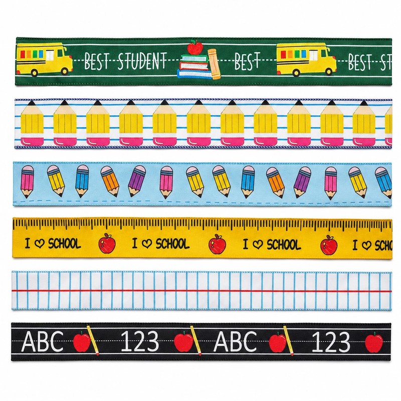 6 Rolls Back to School Wired Edge Ribbons, 24Yards x