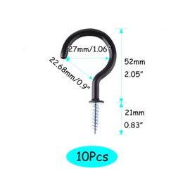 TUPARKA 10 Pcs 2 Inches Black Ceiling Hooks Heavy Duty Screw Cup Hook for Bathroom Kitchen Wall Ceiling Hanging