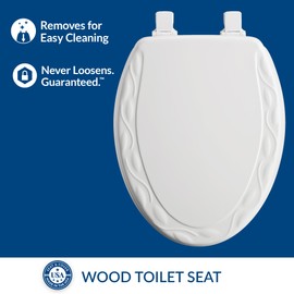 Mayfair Sculptured Ivy Toilet Seat, Easy Clean Hinges with Durable Wood Seat, Made in USA, Elongated, White