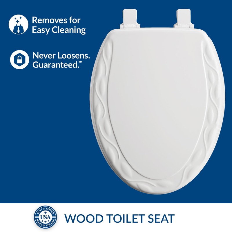 Mayfair Sculptured Ivy Toilet Seat, Easy Clean Hinges with Durable