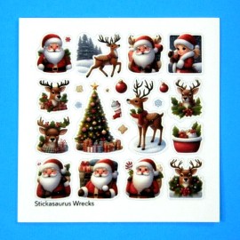 Stickasaurus Wrecks Christmas Santa & Reindeer Mini Sticker Sheet