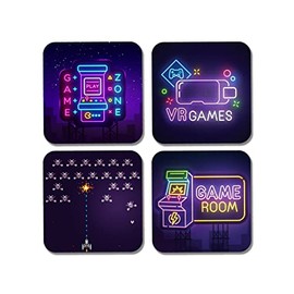 DV DESIGN 4 x Square Gamer Coasters - Game Room Purple Gaming Boys Teen Kids Gift #77905