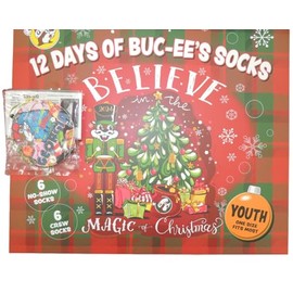 Buc-ee's 2024 Advent Christmas 12 Days Calendar Socks 12 Pair - Buc-ee's Georgia Air Freshener Bundle - Holiday Gift - Adult Toddler Youth (Youth)