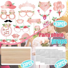 Denipry Bridal Shower Photo Props Bachelorette Photo Wedding Booth Props Pastel and Pink Party Accessories Hen Do Engagement Proposal Parties Supplies Cute Selfie Glitter Decorations 33 Pcs