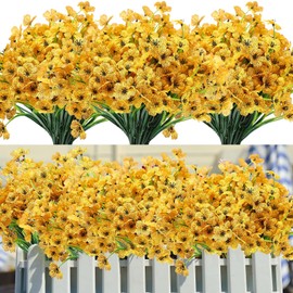 Jutom Artificial Flowers Fall for Outdoor UV Resistant Autumn Fake Artificial Plants Flowers No Fade Silk Faux Realistic Flowers for Spring Indoor Outside Garden Yard Pot Farmhouse(Yellow,24 Pcs)