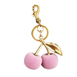 CIBBALIY Suede Cherry Keychain with Gold Hardware, Decorative Bag Charm (Pink)