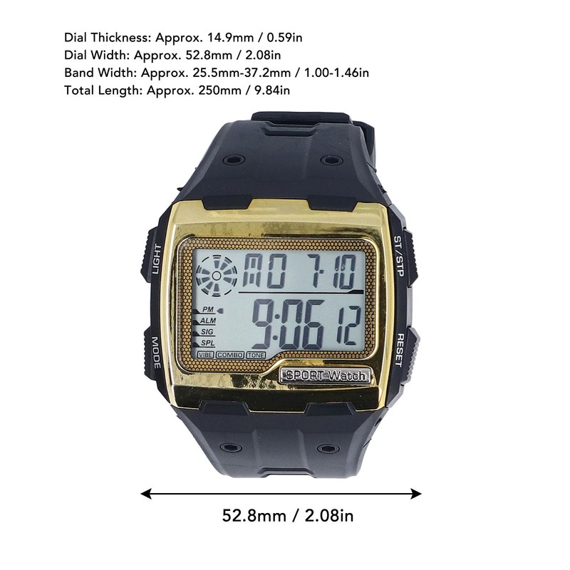 Digital Sport Watch Large Display LED Alarm Clock Shockproof 12/24
