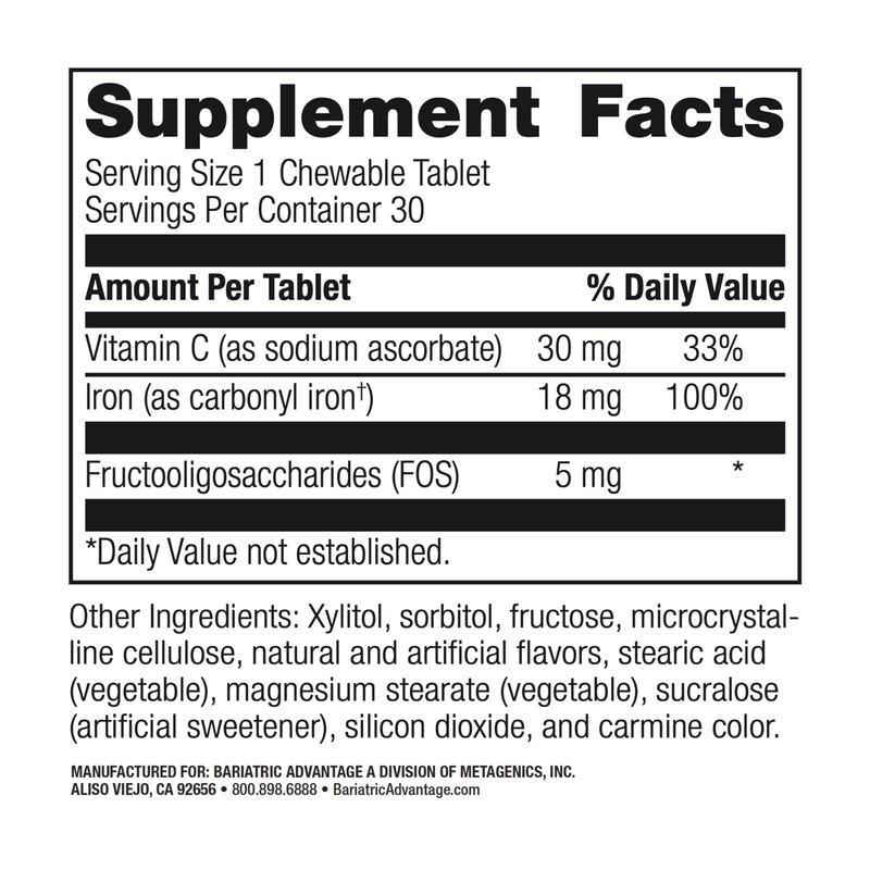 Bariatric Advantage Iron 18 mg with Vitamin C Chewable -