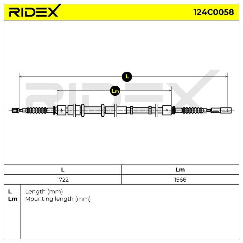 RIDEX Handbrake Cable 124C0058 Rear 1722 mm