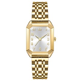 BESTKANG Vintage Gold Roman Numeral Watch for Women, Rectangular Alloy Bracelet, 3ATM Waterproof Quartz Movement with Tools (Gold 2)