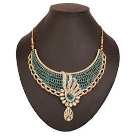 Touchstone Indian Bollywood traditional and modern Kundan polki look Rhinestone grand bridal designer jewelry necklace for women in gold tone