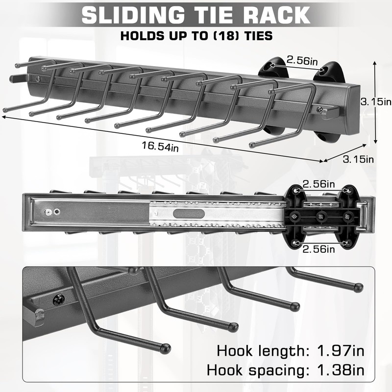 Sliding Tie Racks, 18 Tie Hanger Pull Out Belt Rack