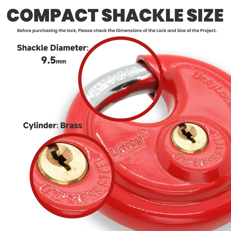 Unity Red Keyed Padlock 2 3/4'' (70mm), Stainless Steel Disc