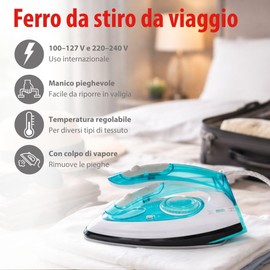 alpina Ferro da Stiro da Viaggio SL-9990B2 - Ferro Vapore con Getto di Vapore - Ferro Compatto Pieghevole con Doppio Voltaggio - Mini Ferro 750-1200W