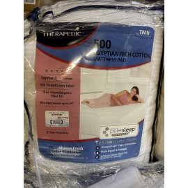 Therapedic 500 Thread Count Egyptian Cotton Mattress Pad (Twin) NEW