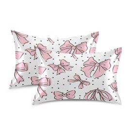YEGAME Bow Pink Silk Satin Pillowcase for Hair and Skin, Wrinkle Resistant Satin Pillow Covers with Envelope Closure for Bedroom, Gifts for Women Men, Size Queen 20x40in