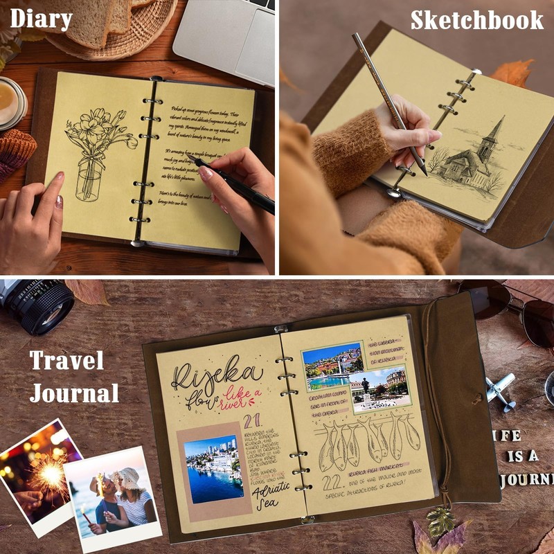 Journal Blank Pages Polyurethane (PU) Leather Refillable Vintage Sketch Book
