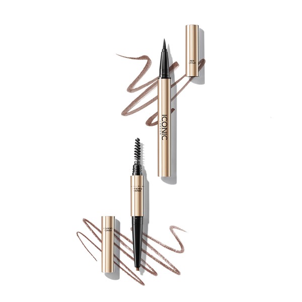 ICONIC London Triple Precision Brow Definer| 3-in-1 Eyebrow Pencil, Fine-Tip Pen & Spoolie Brush For Salon-Worthy, Precise & Defined Brows|Temporary Tattoo-Effect | Non Smudging | Chocolate Brown