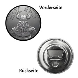 Hail Odin Magnet with Bottle Opener - Silver Amulet Round Amulet with Illustration of the Viking God Allfather Odin Long White Beard and Mystical Radiance