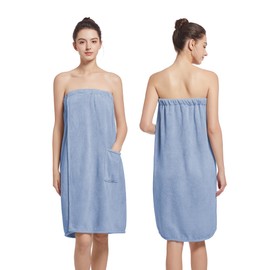 Women'S Soft Wrap Towel Full Length，Bath Robe After Shower Female Plush Long，Spa Bathrobes Lightweight With Pockets (US, Alpha, One Size, Regular, Regular, Weak Blue)