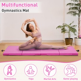 Joppoint Gymnastics Mat, 3'x6'x2'' Thick 4-Panel Folding Kids' Gymnastic Tumbling Mat with Carrying Handles for Home Gym Exercise & Play