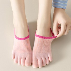 Yazon Women's Summer Ankle Socks, Cotton Mesh, Five Toe Socks, For Summer, Foot Cover, No Slip Off, Summer Socks, Thin, Women's, Sports, Five-Toe Socks, Stylish, Shallow Shoes, Anti-Slip, 5 Pair Set,