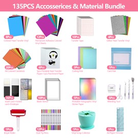 HAWERSI All-in-One Ultimate Accessories Bundle for Cricut Joy Xtra Machine,135pcs Starter Kit with 8.5in x 12in Xtra Size Tools,Supplies and Everything Material You Need for Beginners, Professionals