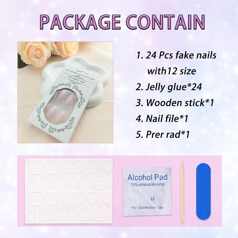 Short Press on Nails Coffin Fake Nails Press ons Light