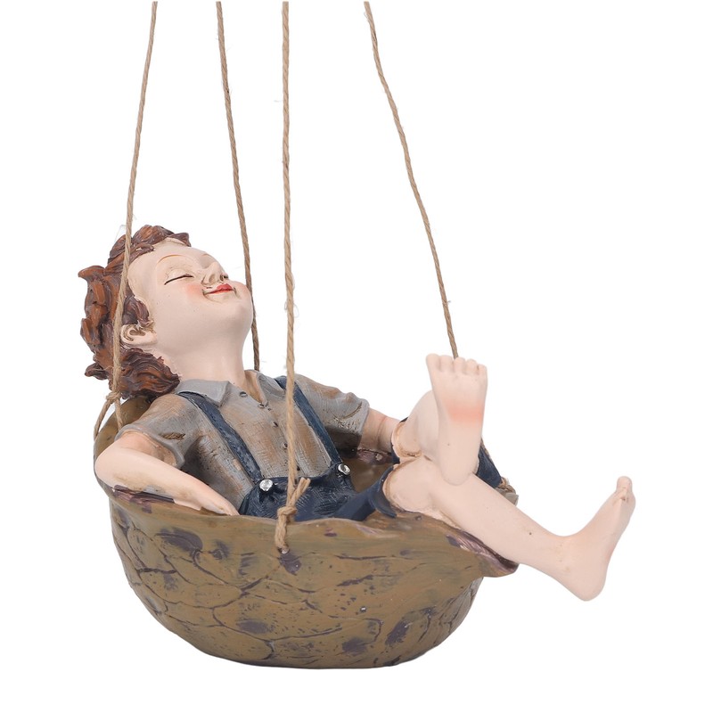 Hanging Boy Statue Hand Painted Rainproof Windproof Resin Outdoor Hanging