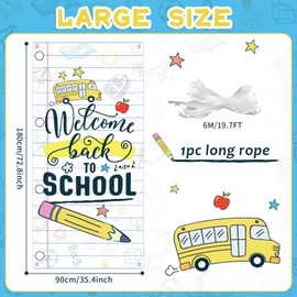 Back to School Door Cover 72.8 x 35.4In Welcome Back to School Porch Banner First Day of School Photo Backdrop Homework Pencil Prints Classroom Decoration for School Bus Party Supplies Nursery Teacher