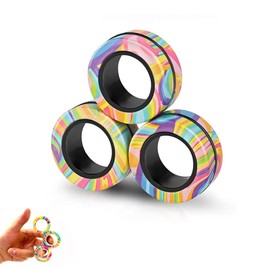 3 Pieces Magnetic Rings Fidget Toy, Camouflage Stripes Round Magnets for Stress Relief, Finger Spinner Fidget Rings, Novelty Decompression Toy for Kids,Teens, and Adults, Fun Stress-Relieving Spinners