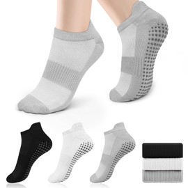 3 Pairs Yoga Socks for Women, Anti-slip Pilates Grip Socks with Brearthable Mesh for Yoga, Ballet, Barrem, Lagreem (Black+White+Grey)