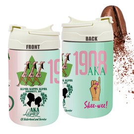 Pink and Green AKA 17.5oz (500ml) Stainless Steel Water Bottle with Silicone Straw and Carry Handle Portable Thermal Mug 1908 Sorority Paraphernalia Gift (Bottle-Pink&Green AKA)