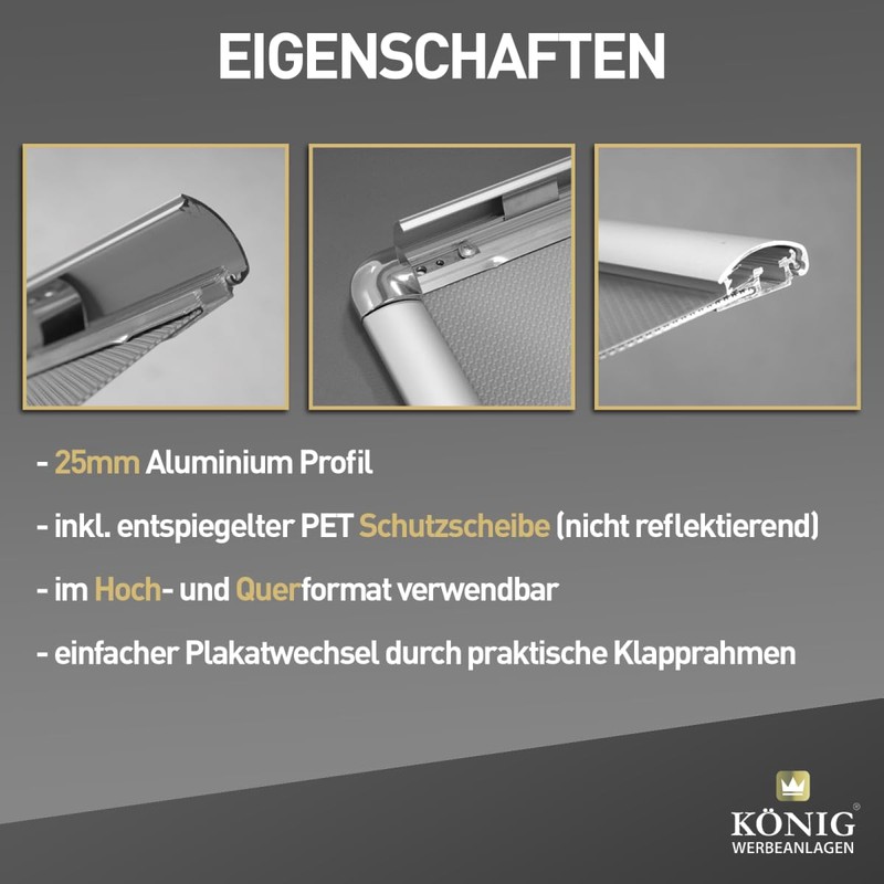 Poster Frame DIN A4, Rounded Corners, 25 mm Aluminium Profile,