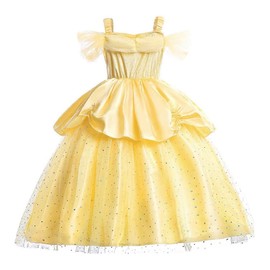CREDIBLE TT5071A Princess Dress, Children's Cosplay Costume, Luxurious 9-Piece Set, Light Yellow (Princess Dress, Ribbon Gloves, Heart Tiara, Magic Stick, Earring, Necklace, Ring, Bracelet, Original