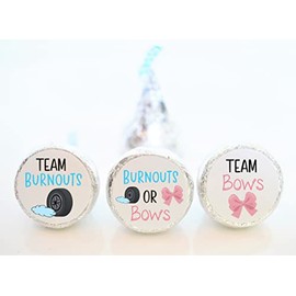 Burnouts or Bows Gender Reveal Theme Hershey Kiss stickers, 108 stickers, You receive mix of all 3 designs, Perfect for party favors, BRB001, STICKERS ONLY :)