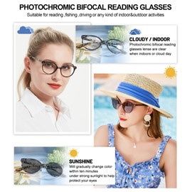 OCCI CHIARI Photochromic Bifocal Reading Glasses Womens Round Blue Light Blocking Readers 1.0 1.5 2.0 2.5 3.0 3.5 4.0 (Tortoise +150)