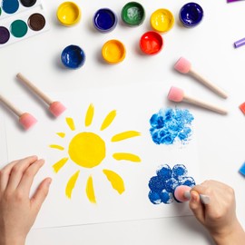 HINZIC 5 Pcs 0.7'' Foam Paint Brushes Round Sponge Painting Brushes Pink Wood Handle for Staining Varnishes, and DIY Large Area Crafts