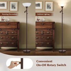 EJIAXIN Floor Lamps for Living Room Bronze, 71" Tall Standing Lamp with Glass Shade, Vintage Floor Lamp with 350°Adjustable Swing Arm Lamp, Pole lamp for Bedroom, Living Room, Office, Bulbs Included