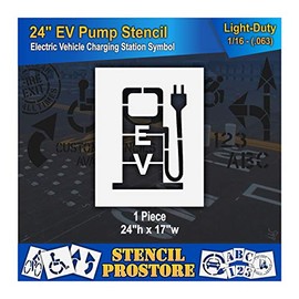 Pavement Stencils - 24 in - Electric Pump Stencil with Plug and EV Letters - 24'' x 17'' x 1/16" (63 mil) - Light-Duty