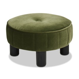 Jennifer Taylor Home Pacifica 16" Round Footstool Ottoman, Olive Green Performance Velvet