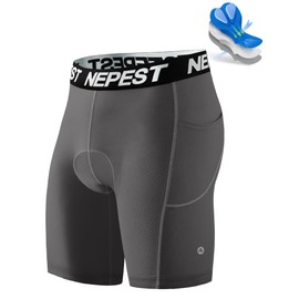 Nepest Padded Bike Shorts for Men 4D Padding Cycling Underwear Biking Bicycle Biker Gear MTB Liner with Side Pockets Graphite Grey/Graphite Grey,S