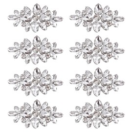 FREEBLOSS 8Pcs Rhinestone Applique Silver Sew On Appliques Rhinestone Patches Crystal Applique Sequin Embellishments for Bridal Wedding Clothing 6.7x3.5cm/2.64x1.38inch