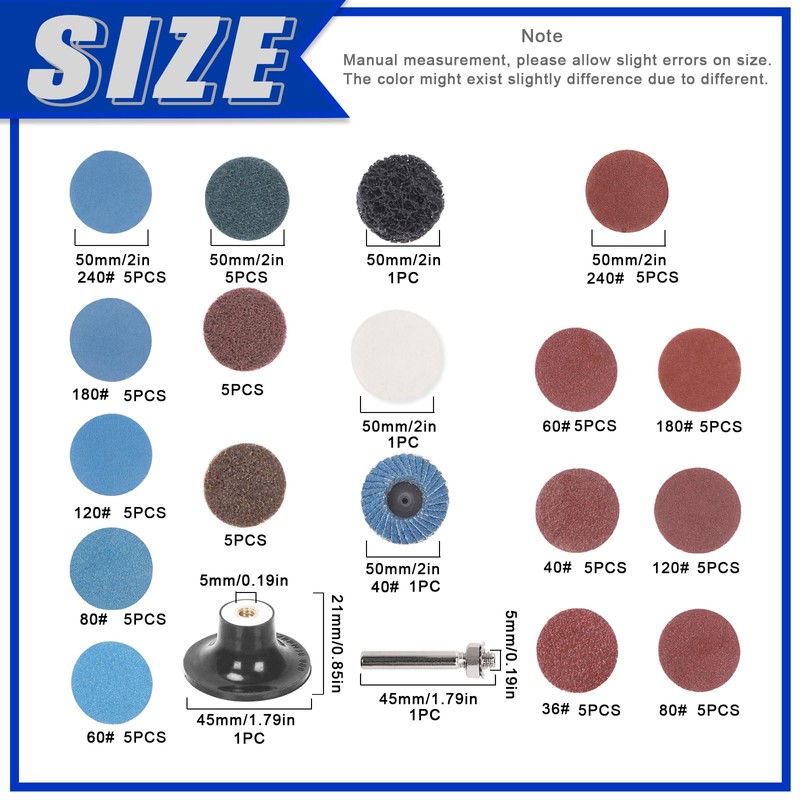 Glarks 79Pcs Sanding Discs Assortment Kit, 2 Inch Quick Change