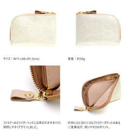 Agility affa "Ciel" Compact Coin Purse, Coin Purse, Mini Wallet, L-Shaped Zipper, Gold, Silver, Gold, Silver